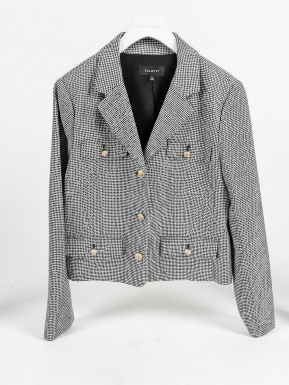 Talbots Black And White Houndstooth Cropped Jacket Size 12